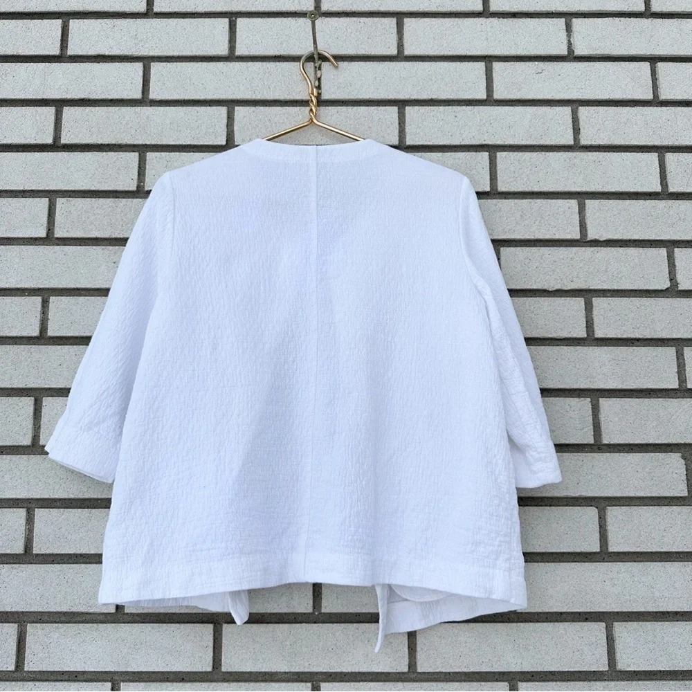 Eileen Fisher Organic Cotton Double Weave White Crinkle Jacket S Minimalist - Picture 5 of 11